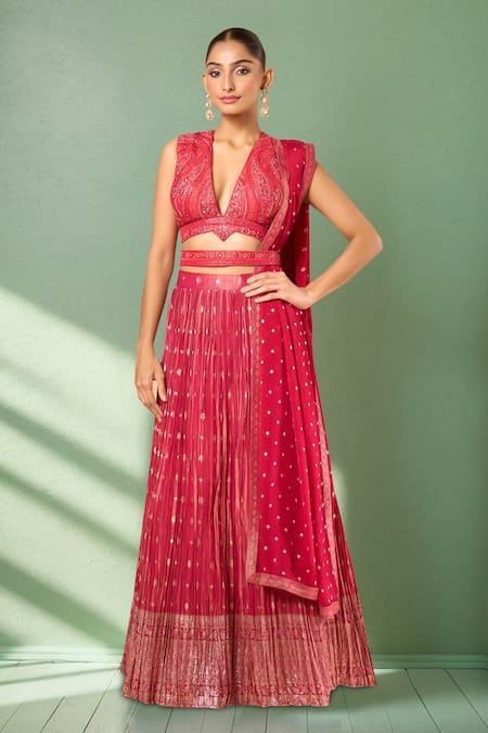 Samyukta Singhania Floral Woven Pleated Lehenga Set 