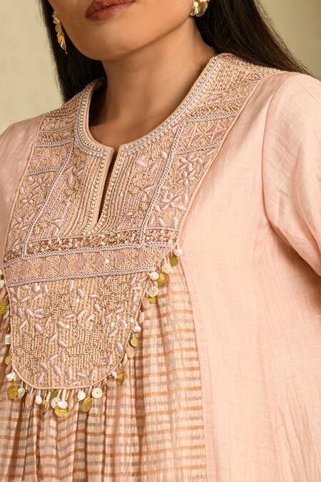 Shop_Saahiil Kapoor_Peach Chanderi Silk, , Satin, Embellished Blush Anarkali Set 