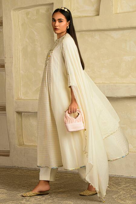 Buy_Saahiil Kapoor_Ivory Chanderi, , Satin Tassels Split Anarkali Set With Dupatta _Online_at_Aza_Fashions