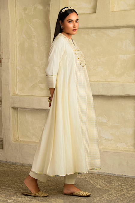 Shop_Saahiil Kapoor_Ivory Chanderi, , Satin Tassels Split Anarkali Set With Dupatta _Online_at_Aza_Fashions