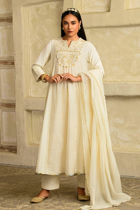 Saahiil Kapoor Ivory Chanderi Anarkali Set With Dupatta 