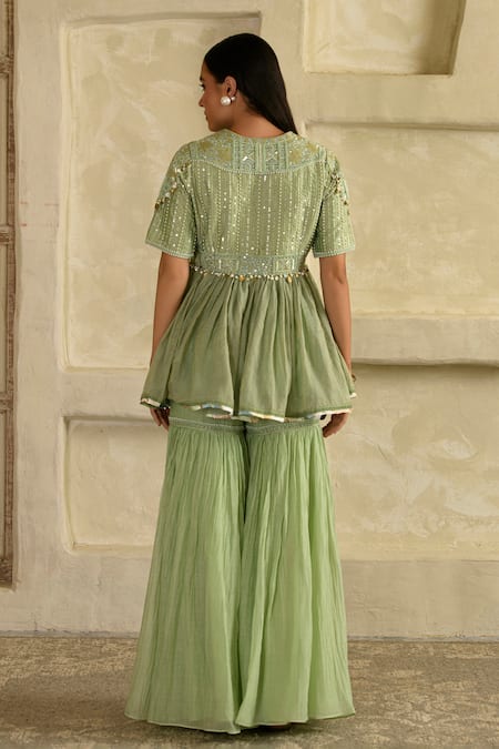 Saahiil Kapoor Embellished Pista Green Peplum & Garara Set 