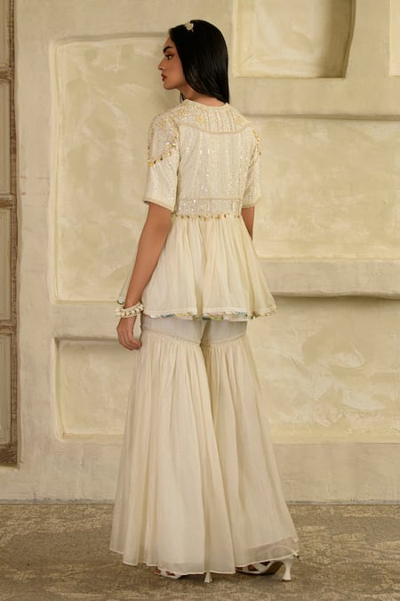 Saahiil Kapoor Ivory Embellished Peplum Kurta Set 