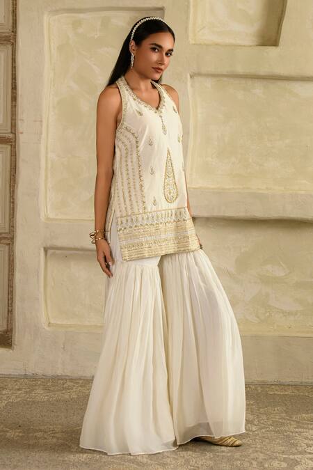 Shop_Saahiil Kapoor_Ivory Silk, Organza, Silk, Aari Hand Work Kurta Set _Online_at_Aza_Fashions
