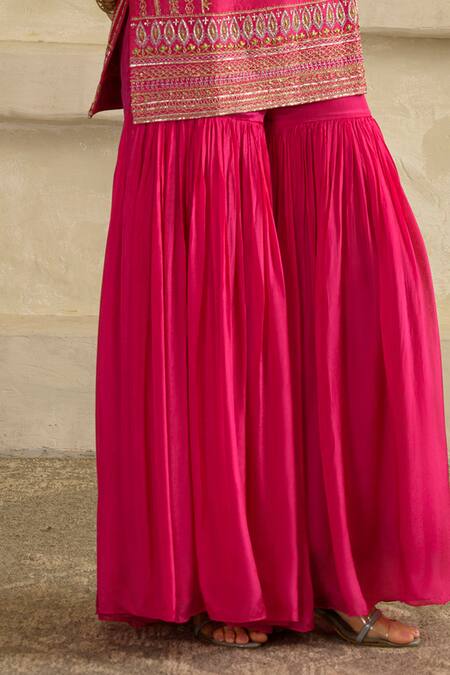 Buy_Saahiil Kapoor_Pink Chanderi Silk, Chanderi, Organza Embroidery Rani Aari Hand Work Kurta Set _Online_at_Aza_Fashions