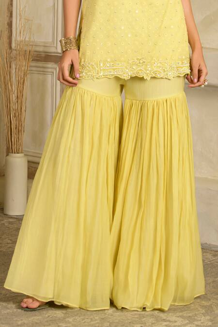 Saahiil Kapoor_Yellow Chanderi, Organza Embroidery Halter Neck Hand Kurta Set _Online_at_Aza_Fashions