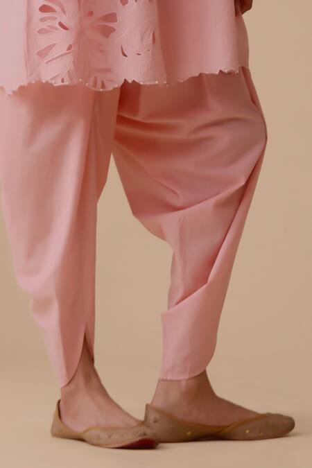 Bunka Pink Cotton, Kota Doria Cut Work V-neck Choga-style Kurta Set Online at Aza Fashions Bunka_Pink Cotton, Kota Doria Cut Work V-neck Choga-style Kurta Set _Online_at_Aza_Fashions