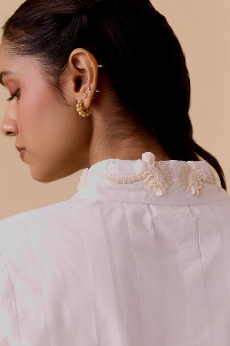 Buy Bunka White Embroidery Collared Cotton Poplin Shirt Online at Aza Fashions Buy_Bunka_White Embroidery Collared Cotton Poplin Shirt _Online_at_Aza_Fashions