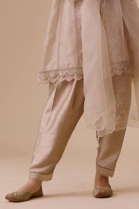 Bunka Beige Organza, Viscose, Beads, Embroidery Split Floral Kurta Set at Aza Fashions Bunka_Beige Organza, Viscose, Beads, Embroidery Split Floral Kurta Set _at_Aza_Fashions