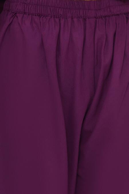 Little Bansi_Purple Cotton Zari, Lace, Embroidery Angarkha Pant Set_Online_at_Aza_Fashions