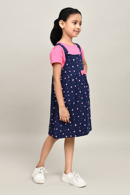 Shop_Petite Pomme_Pink Cotton Bows Knee Length Dungarees Dress _Online_at_Aza_Fashions