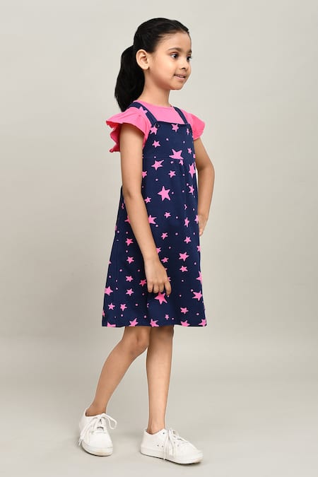 Shop_Petite Pomme_Blue Cotton Clothee Fun Baby Girl Star Print Dungarees Dress _Online_at_Aza_Fashions