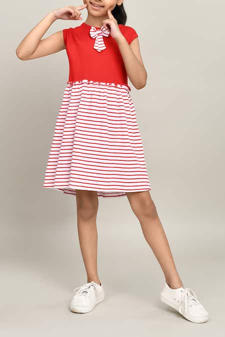 Petite Pomme_Red Cotton Bows Clothee Fun Baby Girls Sleeveless Frock _Online_at_Aza_Fashions