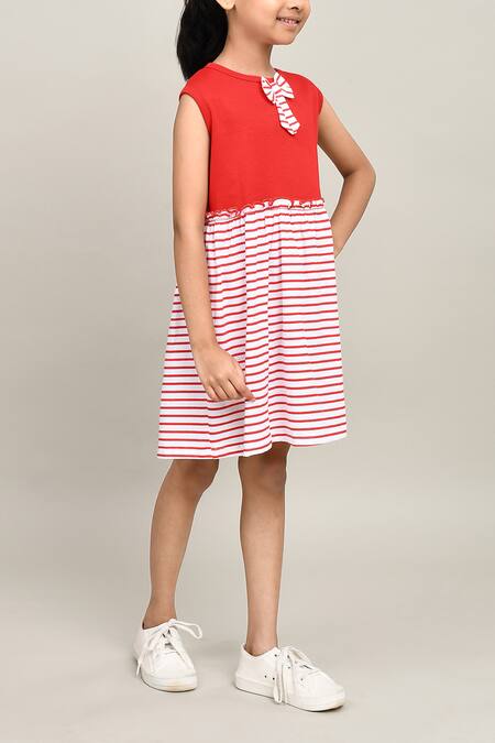 Shop_Petite Pomme_Red Cotton Bows Clothee Fun Baby Girls Sleeveless Frock _Online_at_Aza_Fashions