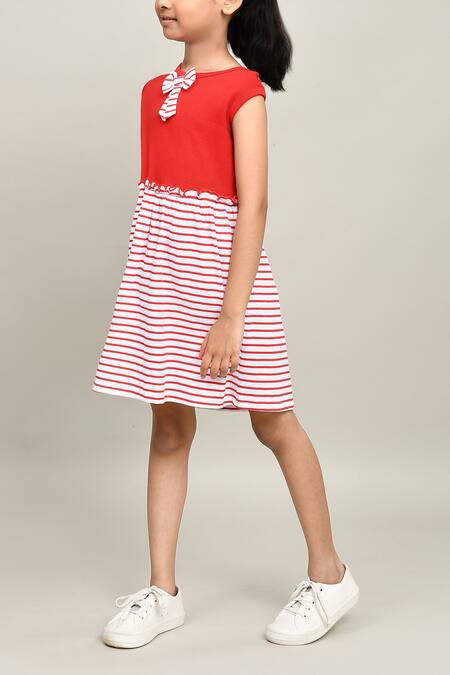 Petite Pomme_Red Cotton Bows Clothee Fun Baby Girls Sleeveless Frock _at_Aza_Fashions