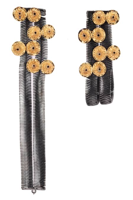Trupti Mohta_Black Studs Brushed Faceted Flower Dangle Earrings _Online_at_Aza_Fashions