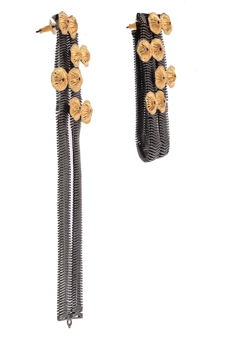 Shop_Trupti Mohta_Black Studs Brushed Faceted Flower Dangle Earrings _Online_at_Aza_Fashions