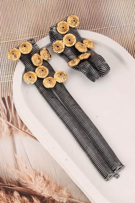 Trupti Mohta Brushed Faceted Flower Dangle Earrings 