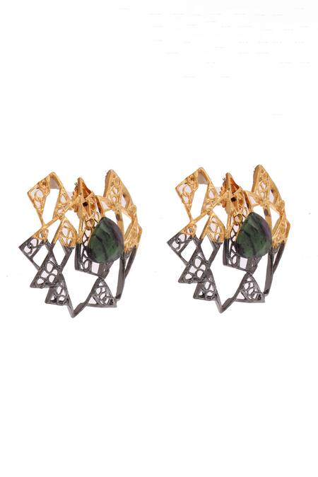 Trupti Mohta_Silver Plated Geometric Pattern Gold And Rhodium Earrings _Online_at_Aza_Fashions