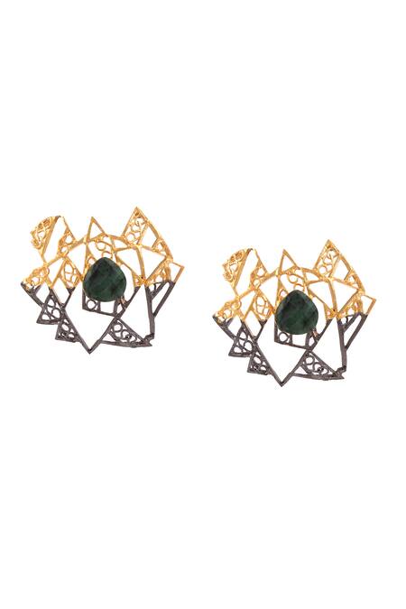 Buy_Trupti Mohta_Silver Plated Geometric Pattern Gold And Rhodium Earrings _Online_at_Aza_Fashions