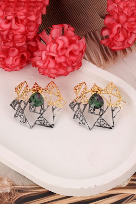 Trupti Mohta Geometric Pattern Gold & Rhodium Plated Earrings 