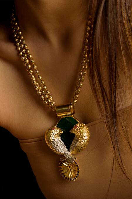 Trupti Mohta_Gold Plated Engraved Musings Necklace _at_Aza_Fashions