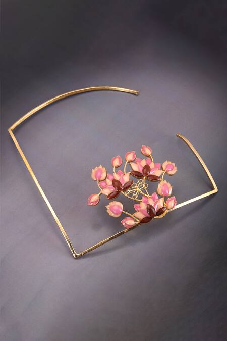 Trupti Mohta_Gold Plated Enamel Floral Choker Necklace _Online_at_Aza_Fashions