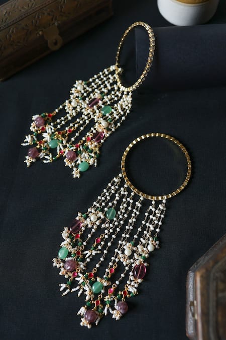 Shop_Do Taara_Multi Color Stones, Pearls, Beads Kundan Kalirah Bangle Set _at_Aza_Fashions