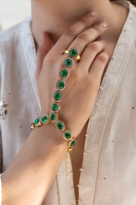 Do Taara_Green Crystals, Stones Hathphool _Online_at_Aza_Fashions