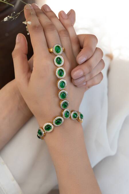 Buy_Do Taara_Green Crystals, Stones Hathphool _Online_at_Aza_Fashions