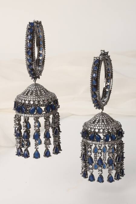 Swabhimann_Blue Stones Zirconia Jhumka Earrings_Online_at_Aza_Fashions