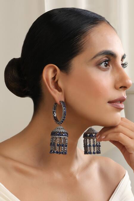 Buy_Swabhimann_Blue Stones Zirconia Jhumka Earrings_Online_at_Aza_Fashions