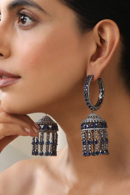 Shop_Swabhimann_Blue Stones Zirconia Jhumka Earrings_Online_at_Aza_Fashions