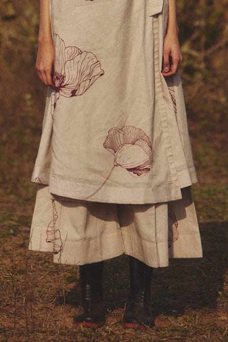 Kharakapas Beige Voile Open Neck Printed Co-ord Set Online at Aza Fashions Kharakapas_Beige Voile Open Neck Printed Co-ord Set _Online_at_Aza_Fashions