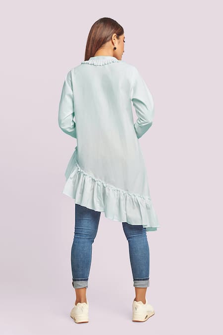 Blue Lotus Design Light Blue Assymetric Shirt Dress 