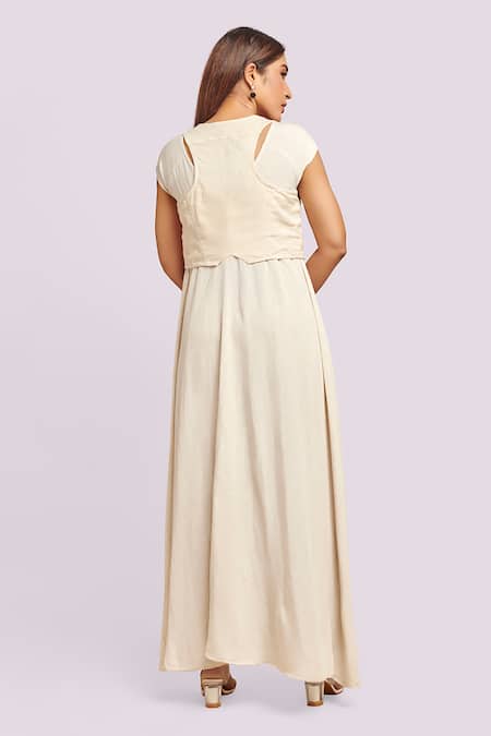 Blue Lotus Design Ivory Assymetric Dress With Jacket 