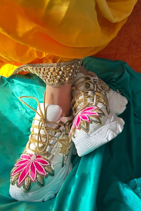 Buy_Chal Jooti_Multi Color Embellished Floral Sneakers _Online_at_Aza_Fashions