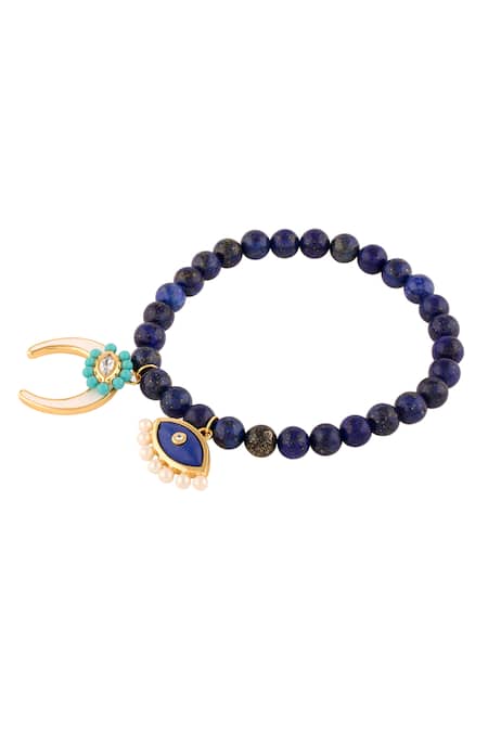 Shop Isharya Blue Pearls, Crystals Lapis Charm Bracelet at Aza Fashions Shop_Isharya_Blue Pearls, Crystals Lapis Charm Bracelet _at_Aza_Fashions
