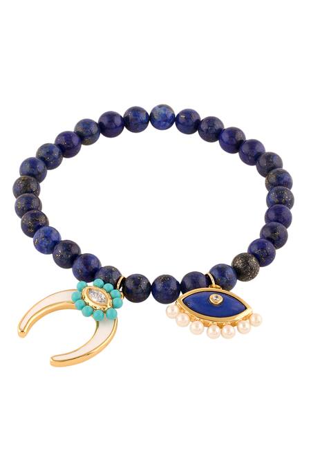 Isharya Blue Pearls, Crystals Lapis Charm Bracelet Online at Aza Fashions Isharya_Blue Pearls, Crystals Lapis Charm Bracelet _Online_at_Aza_Fashions