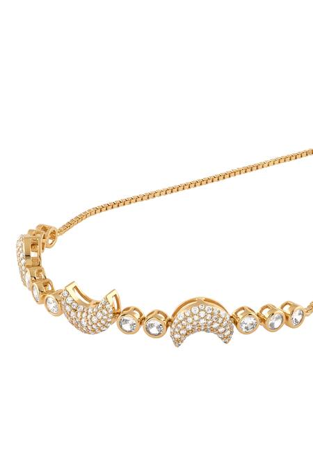 Isharya Gold Plated Crystals Crescent Moon Bolo Bracelet Online at Aza Fashions Isharya_Gold Plated Crystals Crescent Moon Bolo Bracelet _Online_at_Aza_Fashions