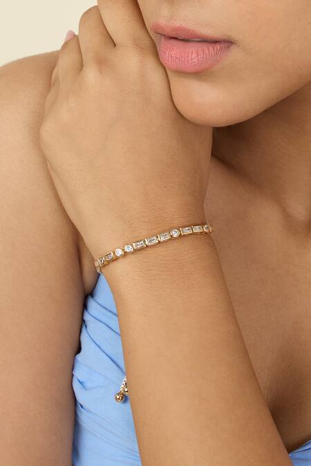 Shop_Isharya_Gold Plated Crystals Summer Bolo Bracelet_Online_at_Aza_Fashions