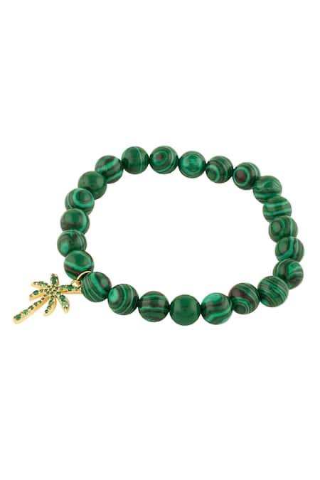 Shop Isharya Green Crystals Malachite Palm Bracelet at Aza Fashions Shop_Isharya_Green Crystals Malachite Palm Bracelet _at_Aza_Fashions