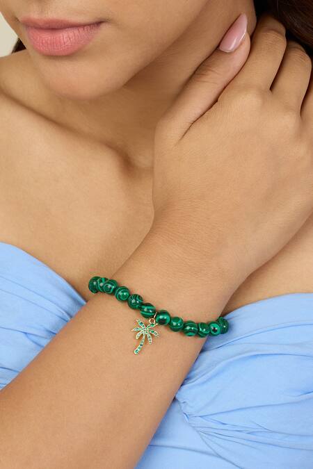 Shop Isharya Green Crystals Malachite Palm Bracelet Online at Aza Fashions Shop_Isharya_Green Crystals Malachite Palm Bracelet _Online_at_Aza_Fashions
