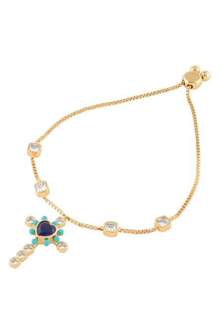 Shop Isharya Blue Crystals, Stones Cross My Heart Bracelet at Aza Fashions Shop_Isharya_Blue Crystals, Stones Cross My Heart Bracelet _at_Aza_Fashions