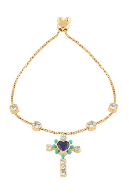 Isharya Blue Crystals, Stones Cross My Heart Bracelet Online at Aza Fashions Isharya_Blue Crystals, Stones Cross My Heart Bracelet _Online_at_Aza_Fashions