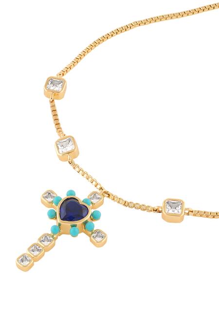 Buy Isharya Blue Crystals, Stones Cross My Heart Bracelet Online at Aza Fashions Buy_Isharya_Blue Crystals, Stones Cross My Heart Bracelet _Online_at_Aza_Fashions