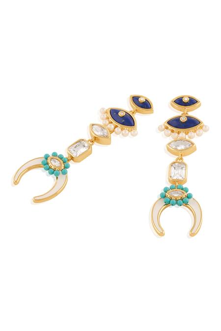 Isharya Blue Lace, Pearls, Crystals Summer Eyes Danglers Online at Aza Fashions Isharya_Blue Lace, Pearls, Crystals Summer Eyes Danglers _Online_at_Aza_Fashions