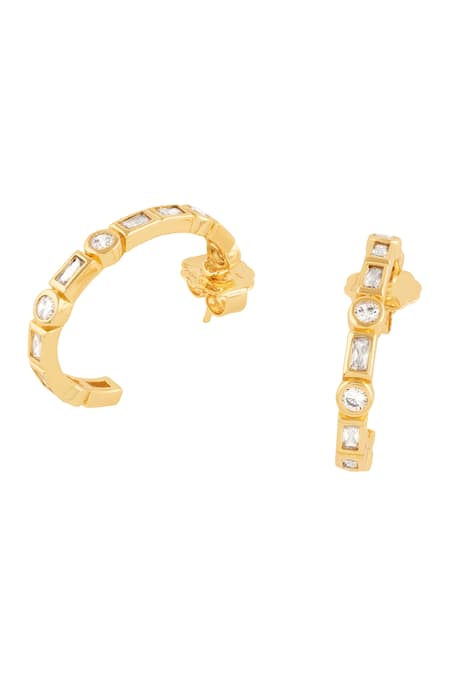 Shop Isharya Gold Plated Crystals Summer Hoops at Aza Fashions Shop_Isharya_Gold Plated Crystals Summer Hoops _at_Aza_Fashions