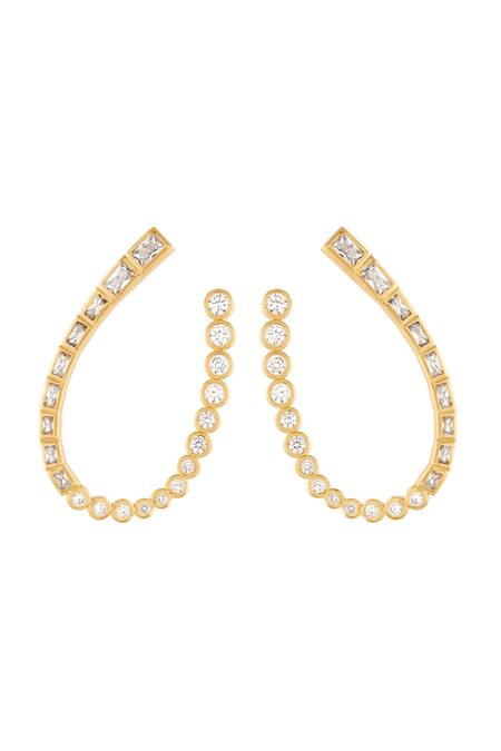Isharya Gold Plated Crystals Sea Front Back Earrings Online at Aza Fashions Isharya_Gold Plated Crystals Sea Front Back Earrings _Online_at_Aza_Fashions