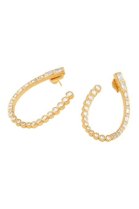 Shop Isharya Gold Plated Crystals Sea Front Back Earrings at Aza Fashions Shop_Isharya_Gold Plated Crystals Sea Front Back Earrings _at_Aza_Fashions